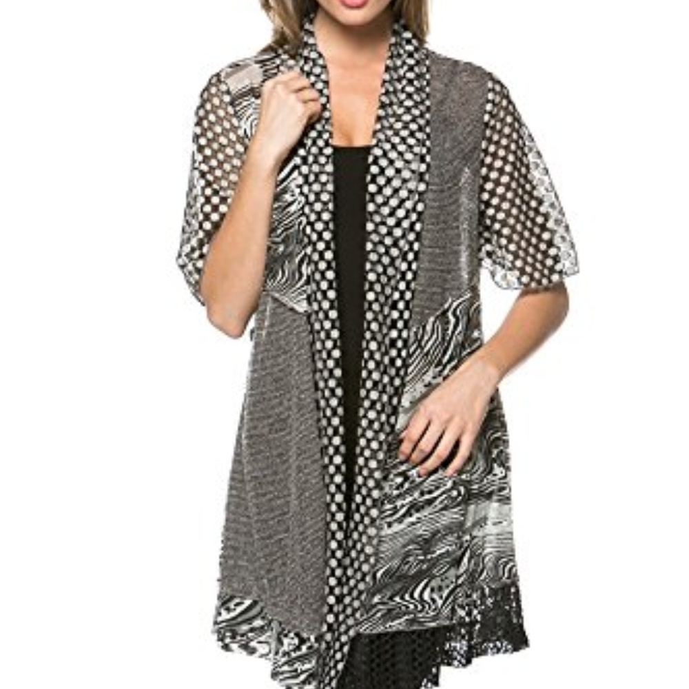 3/4 Flare Sleeve Sheer Print Casual Kimono